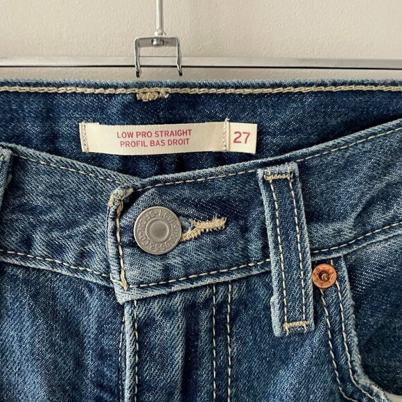 Levi's Low Pro Straight Leg Mid Rise Distressed Casual Denim Jeans Blue 27 - Picture 8 of 11